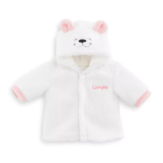 14in Magical Evening Coat white faux fur doll coat with bear hood and pink ear accents for 14 inch dolls