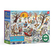 Colorful winter puzzle featuring animals sledding and playing in a snowy landscape designed for children ages 3 and up