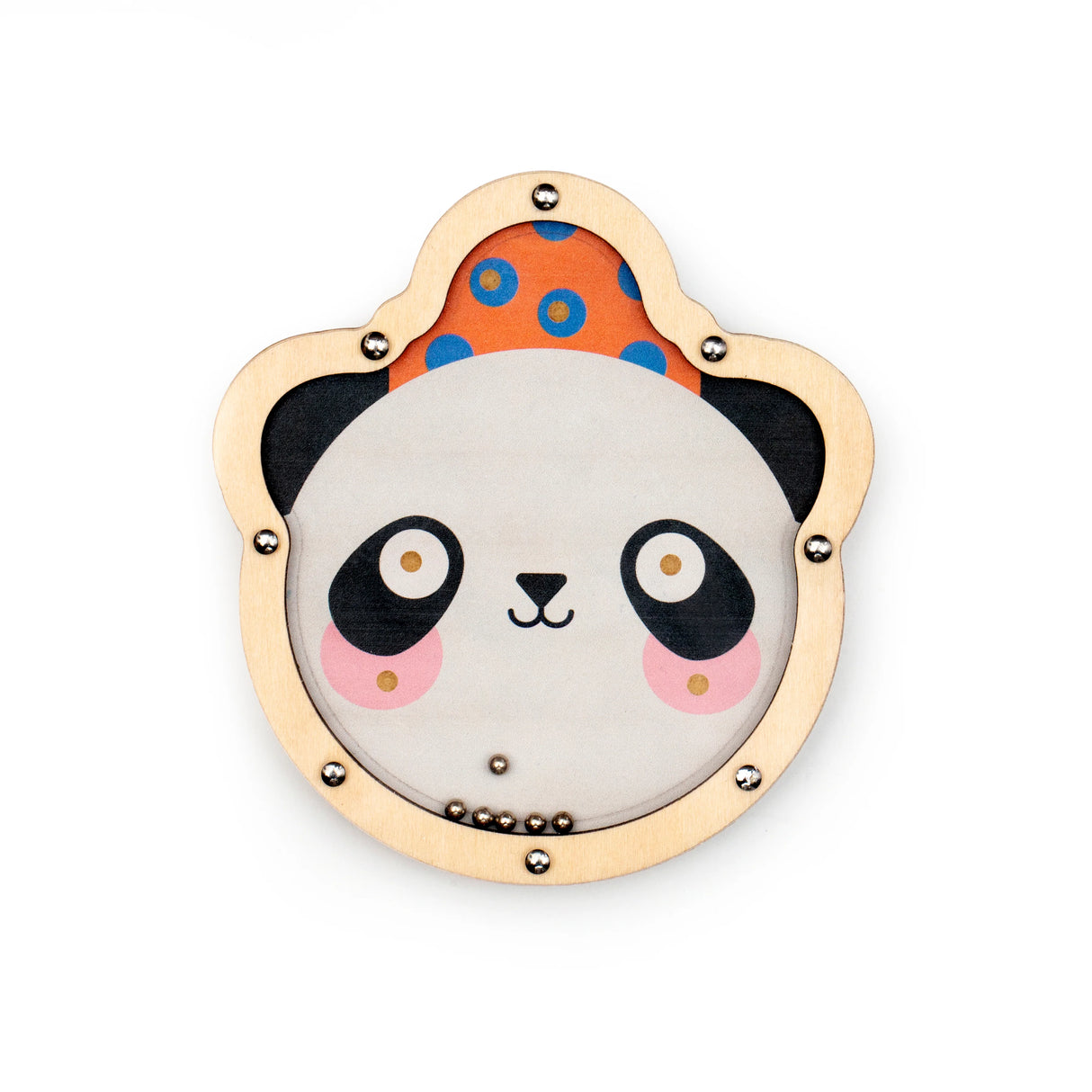 Double Sided Tilt & Roll Puzzle featuring a panda design with steel balls to roll into holes, made from FSC plywood.