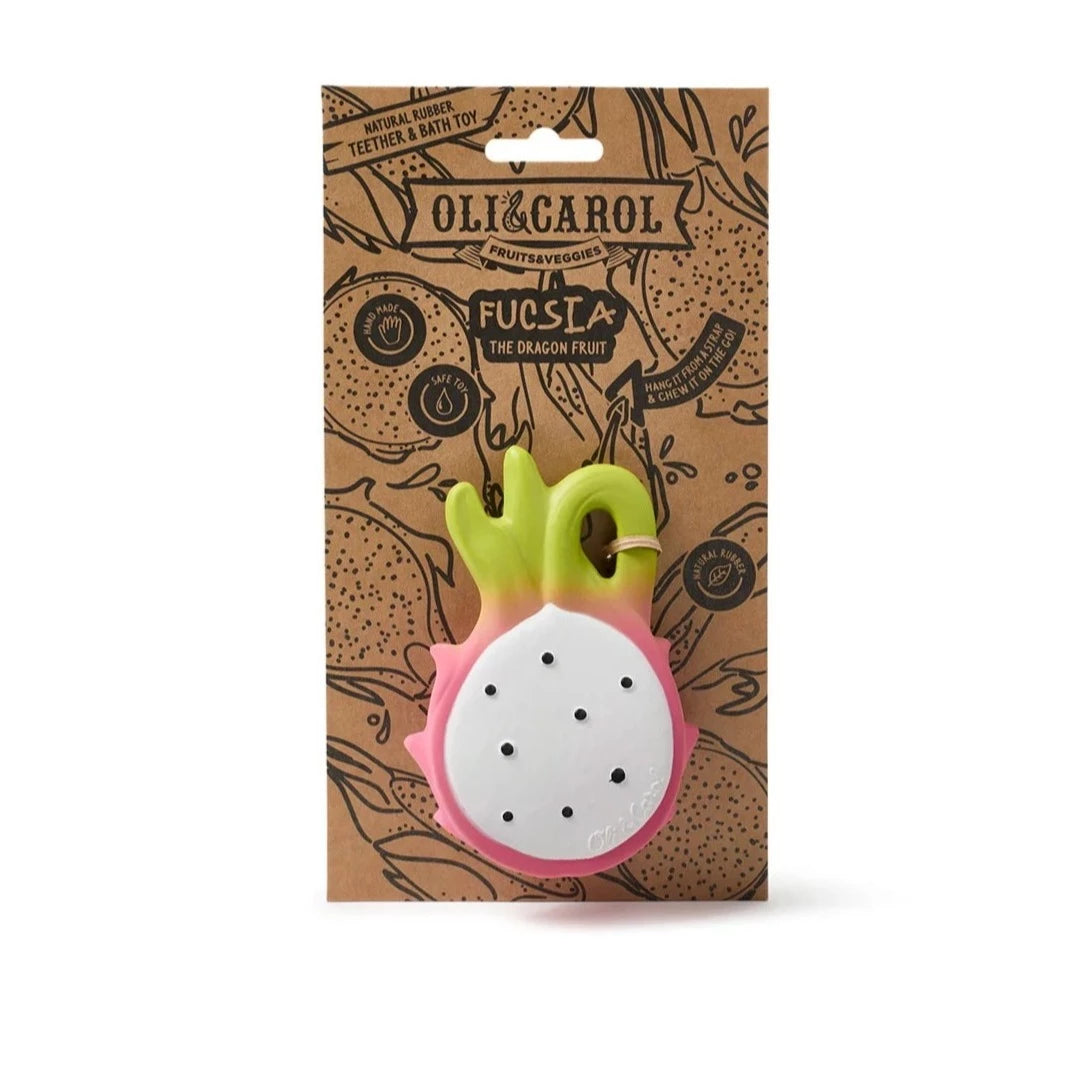 Natural Teether | Fucsia the Dragonfruit, a colorful, safe, chewable baby toy made from 100% natural rubber.