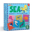 Sea Memory & Matching Game box featuring colorful sea creature illustrations for ages 3+, made with recycled materials.
