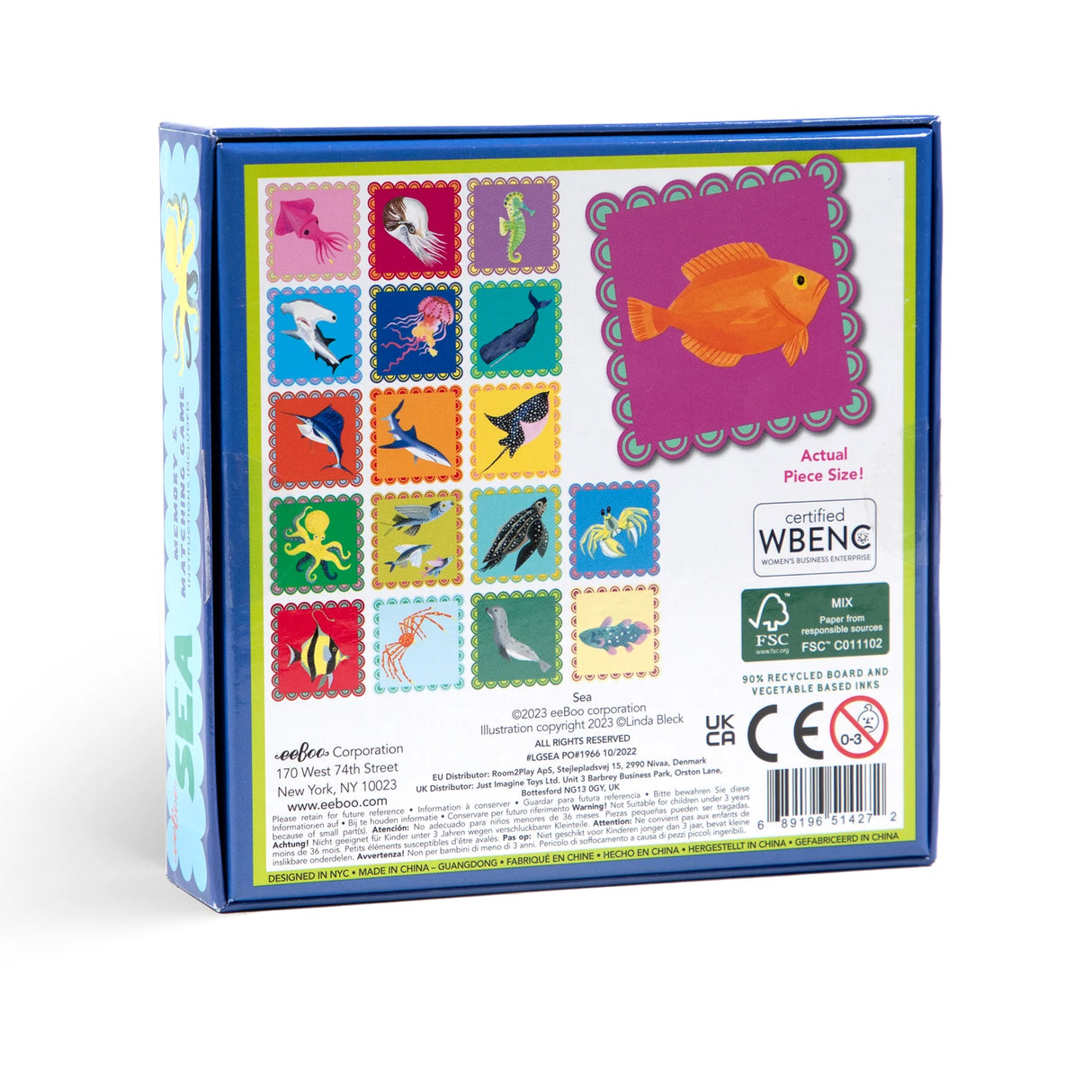 Sea Memory & Matching Game box showing colorful ocean creature tiles for memory and recognition skills.