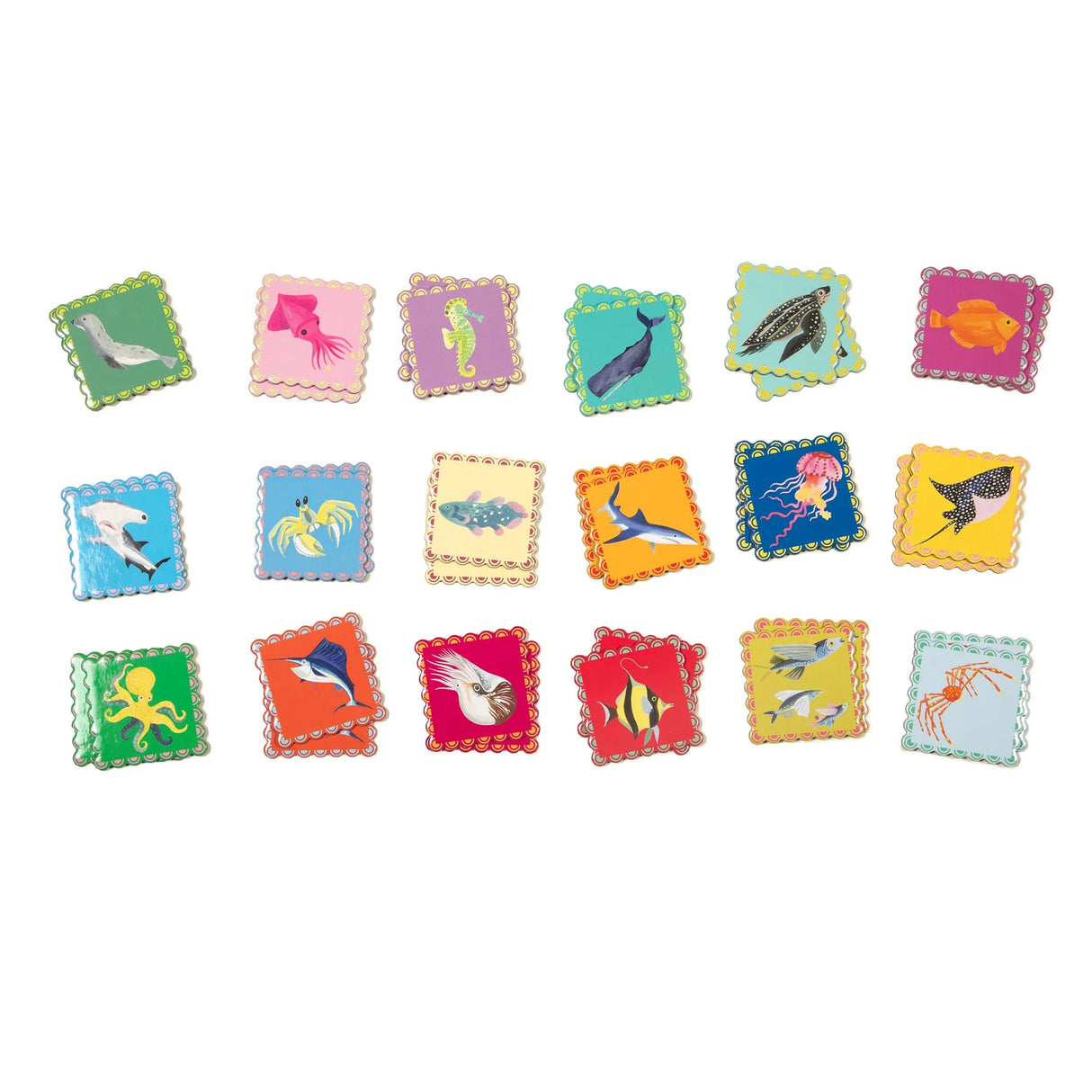 Sea Memory & Matching Game showing colorful illustrated sea creature tiles for recognition and memory skills.
