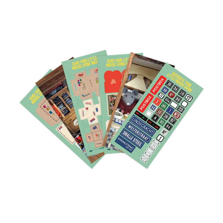 Sam & Julia | DIY Little Mouse Door sticker sheets featuring decorative signs and mail for the wooden miniature door set.