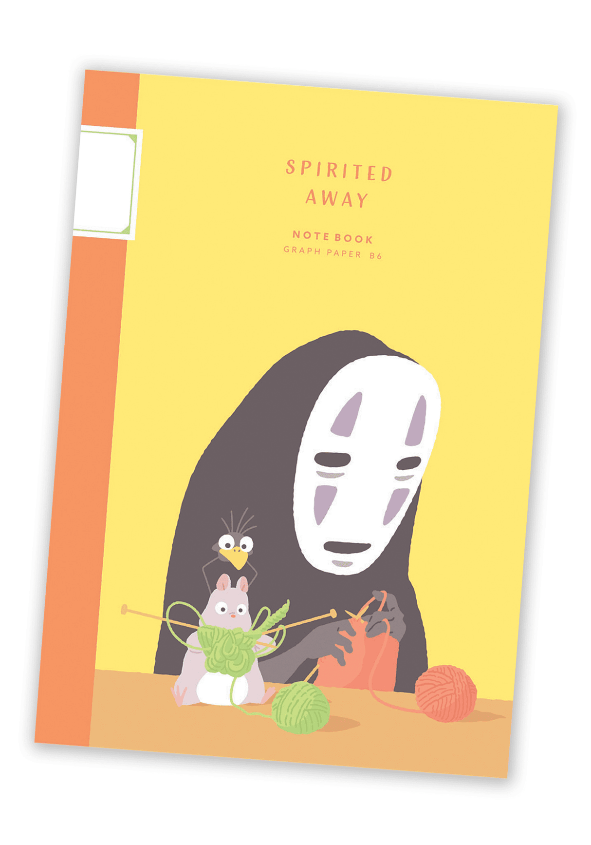 B6 Notebook Spirited Away featuring No-Face knitting with friends on a bright yellow cover, perfect for Studio Ghibli fans.