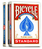 Bicycle Standard Playing Cards in red and blue tuck boxes with Air-Cushion Finish, classic quality for all card games.