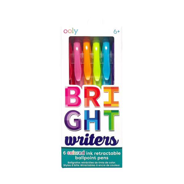 Bright Writers Ballpoint Pens set of 6 colorful retractable ballpoint pens for vibrant writing and drawing.