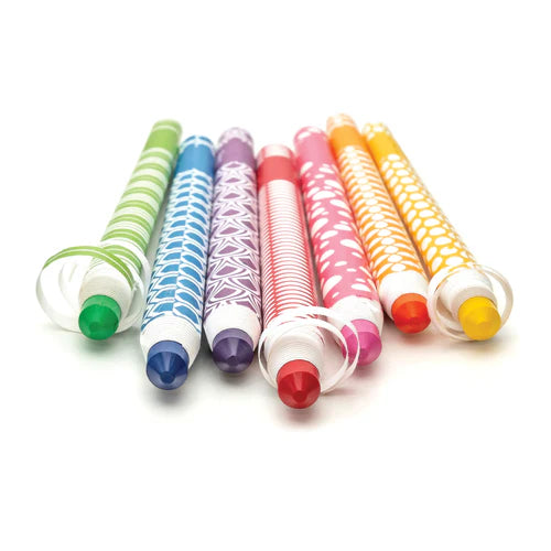 Color Appeel Crayons in six bright colors with patterned barrels and peel-away paper for smooth, vibrant coloring fun.