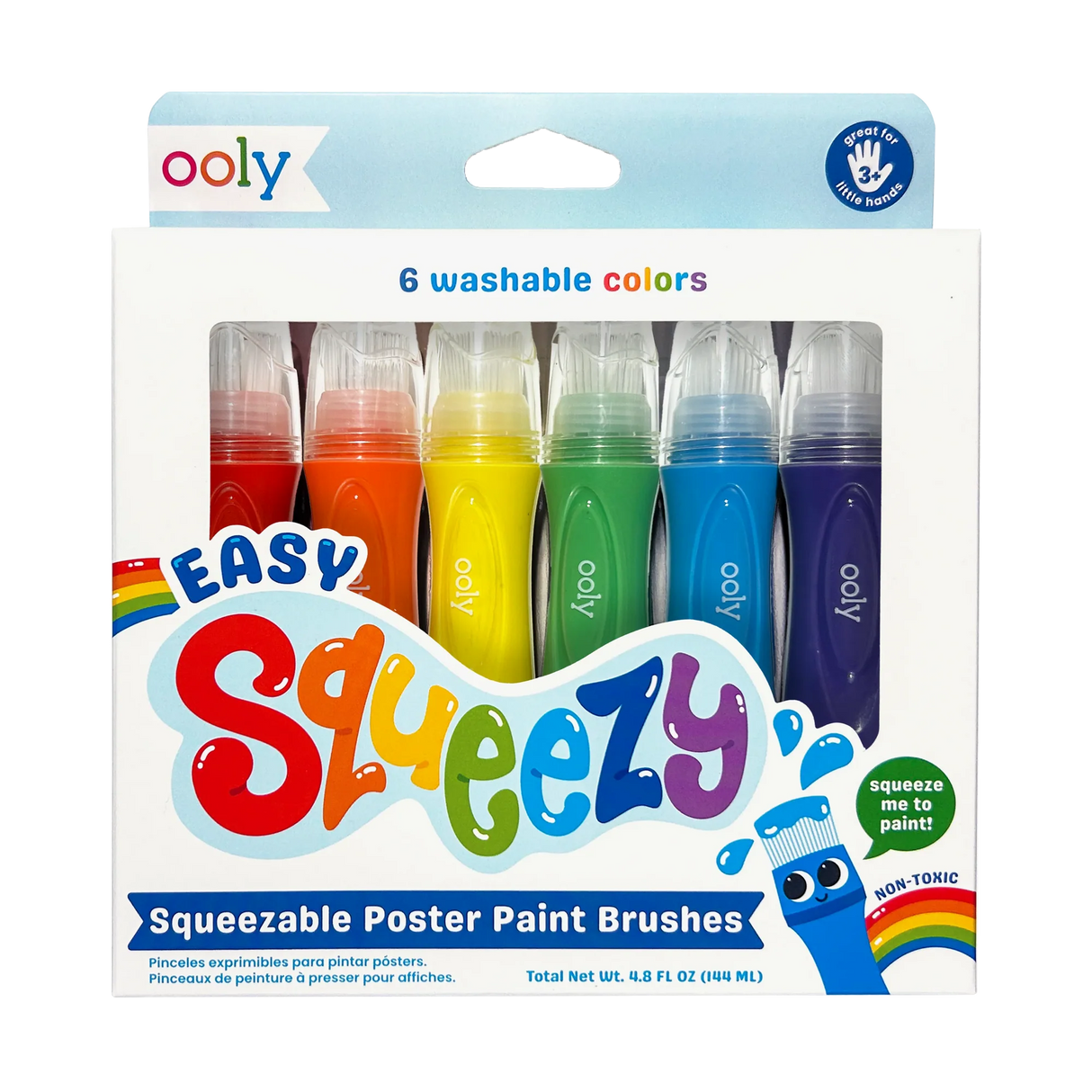 Easy Squeezy Squeezable Poster Paint Brushes set of 6 washable, squeezable, non-toxic paint colors for kids.