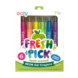 Fresh Pick Apple Scented Neon Gel Crayons pack showing six brightly colored, smooth-gliding, green apple scented gel crayons.
