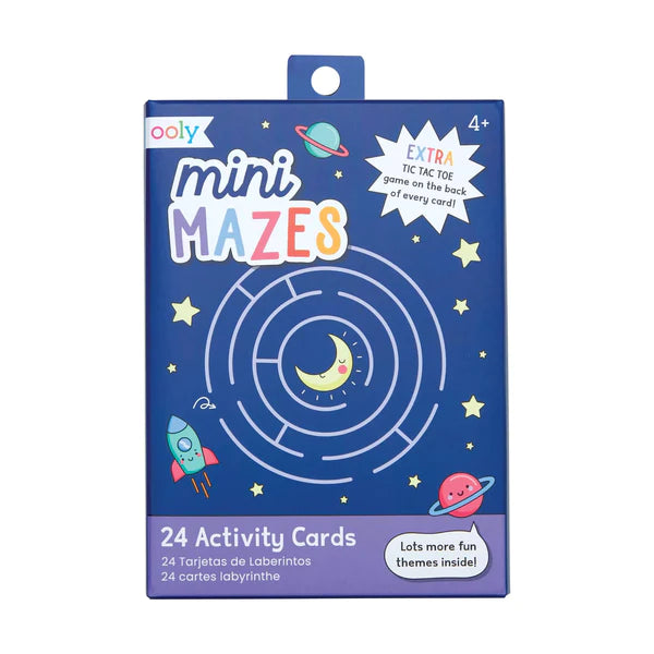 Activity Cards Mini Mazes pack with 24 colorful maze puzzles and tic-tac-toe games for kids ages 4 and up.