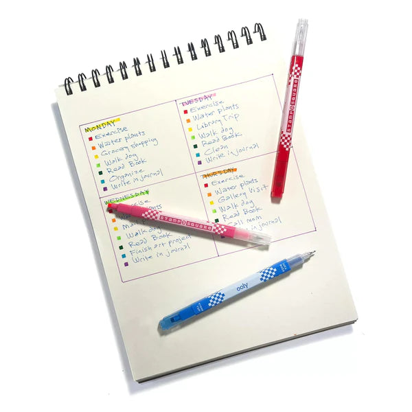 Stamp A Square Markers used for colorful weekly planner with square stamps and fine tip writing on notebook pages.