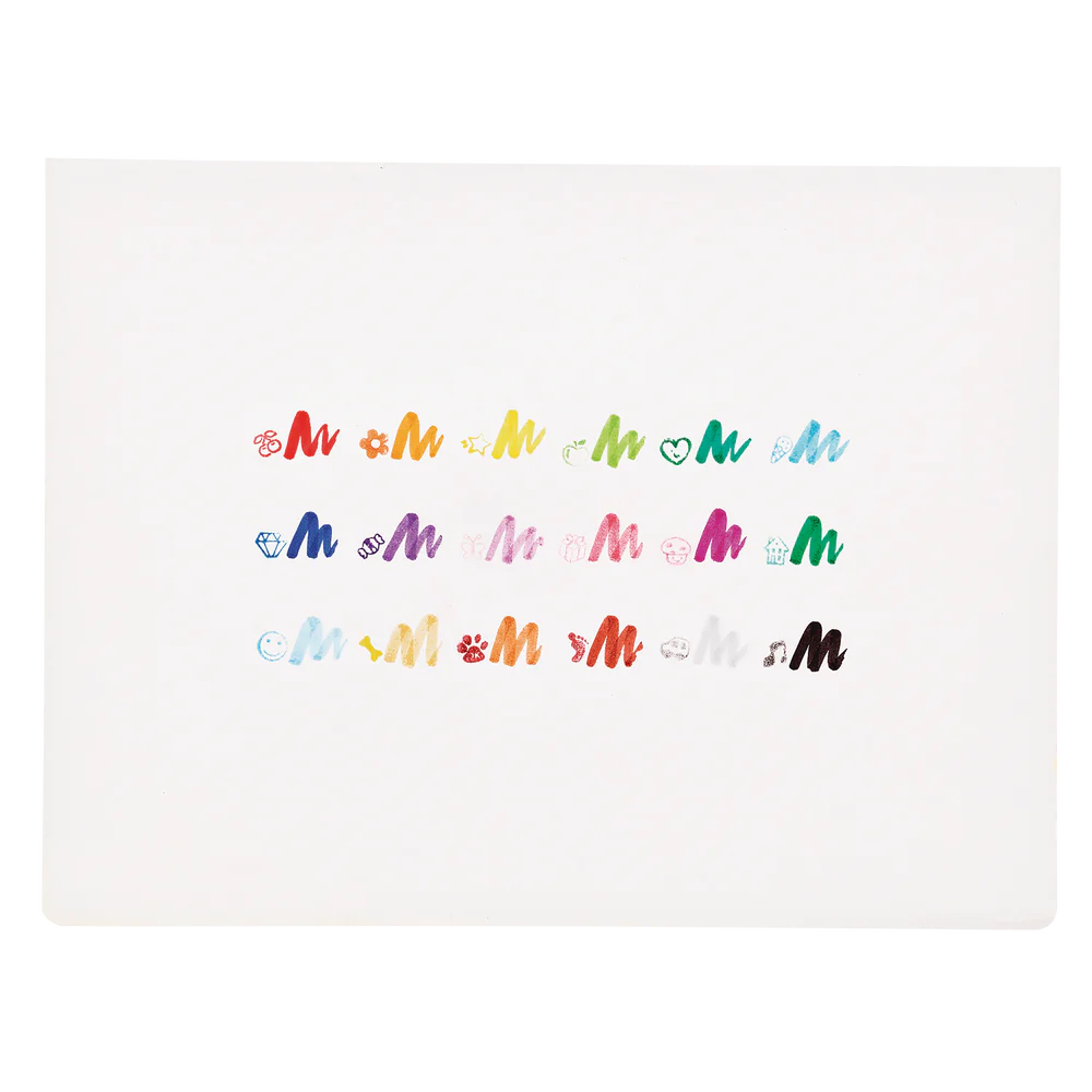 Stampables Double-Ended Stamp Markers showing colorful stamped designs and brush marker strokes on white paper.