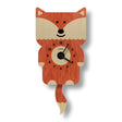 Wood Pendulum Clock | Fox with original design, silent quartz movement, natural wood finish, and pendulum tail detail.
