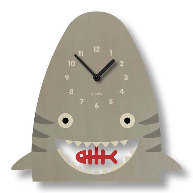 Wood Pendulum Clock | Shark featuring a playful shark design with silent quartz movement in natural wood finish.