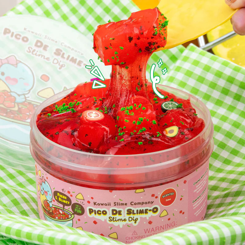 Pico De Slime-O Jelly Cube Slime Dip with realistic tomato, onion, jalapeño bits and scented like fresh pico de gallo.