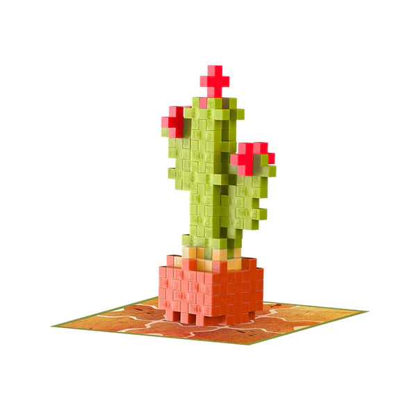 Plus Plus Playful Plant Packet featuring a buildable cactus in a pot on a themed plant mat for creative play.