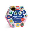 Alphabet Puzzle Pairs hexagon box with colorful illustrations teaching letters, vowels, and consonants for ages 3 and up.