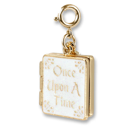 Gold Princess Book Charm featuring a 3D enamel book with "Once Upon A Time" text and glitter details.