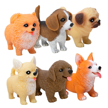 Pocket Pups squishy toy puppies in assorted breeds including Corgi and French Bulldog, soft and travel-friendly.
