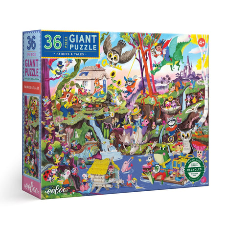 36pc Fairies & Tales Giant Puzzle box showing colorful magical creatures and fantasy woodland scene illustration.