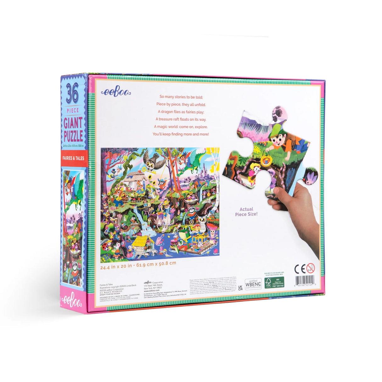 36pc Fairies & Tales Giant Puzzle box showing colorful magical scene and large puzzle piece held in hand.
