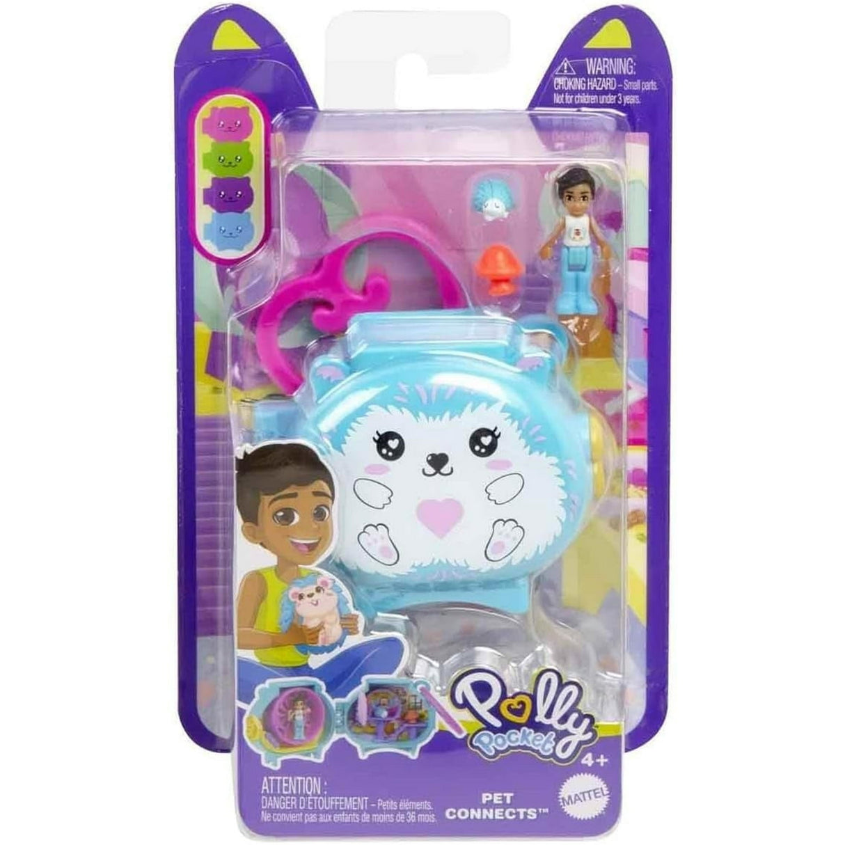 Polly Pocket Pet Locket compact with animal design, mini figure, and clip for stackable play and adventures.