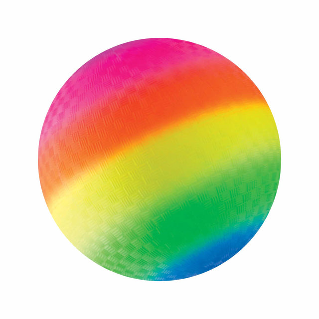 Playground Ball 8in | Rainbow with vibrant colors and textured surface, perfect for kickball and dodgeball games.