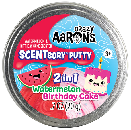 SCENTsory Duos Watermelon Birthday Cake Thinking Putty 2 in 1 scented putty with fruity watermelon and sweet birthday cake scents.