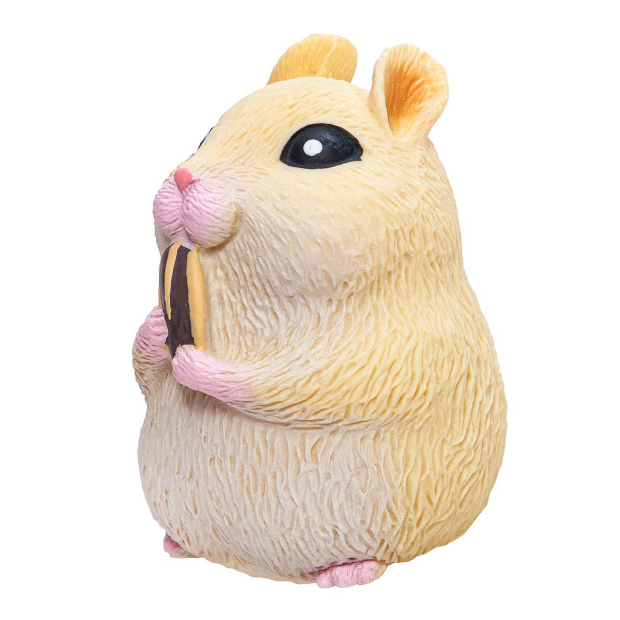 Chonky Cheeks Hamster squishy toy in beige nibbling a snack, soft and fun to squeeze, about 3 inches tall.