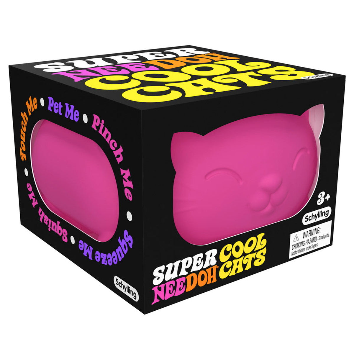 NeeDoh Super Cool Cat stress toy in pink, perfect for squeezing, stretching, and fidgeting for ages 3 and up.