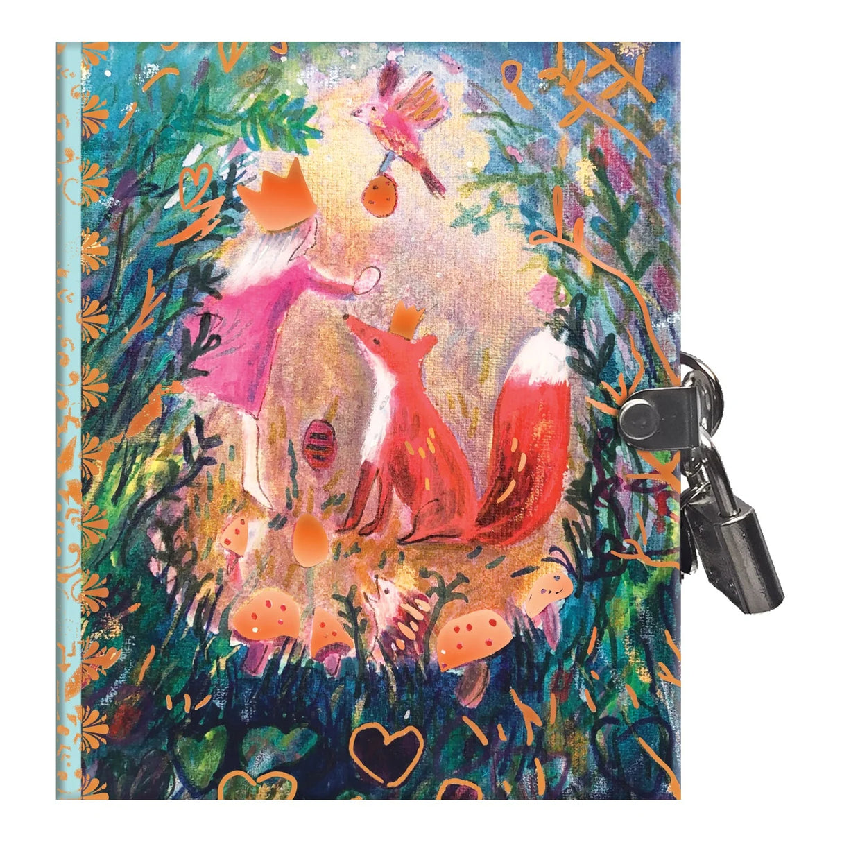 Very Small Journal | Claire with enchanting fox and girl illustration, hardcover with lock and key, pocket-sized.
