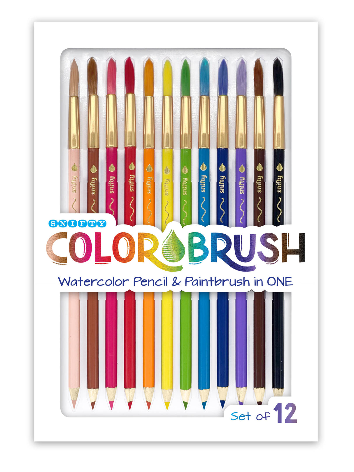 Colorbrush Watercolor Pencil/Paintbrush set of 12 vibrant double-ended pencils and paintbrushes for creative watercolor art.