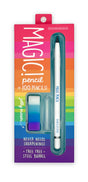Magic Pencil | White with compressed graphite tip, eraser, and protective cap in colorful packaging.
