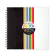 Black & White Paper Sketchbook with spiral binding, 40 perforated black and white sheets, and colorful striped cover design.