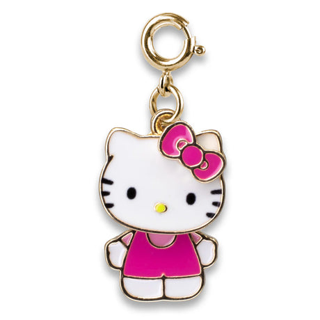 Gold Swivel Hello Kitty Charm featuring enamel and base metal with pink outfit and bow detail.