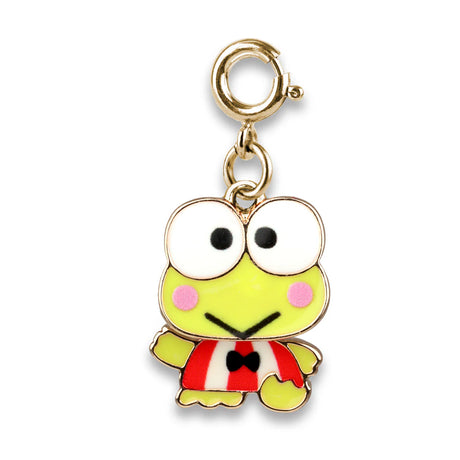 Gold Swivel Keroppi Charm featuring enamel happy frog character with large eyes and red striped outfit swivel clasp.
