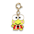 Gold Swivel Keroppi Charm featuring enamel happy frog character with large eyes and red striped outfit swivel clasp.