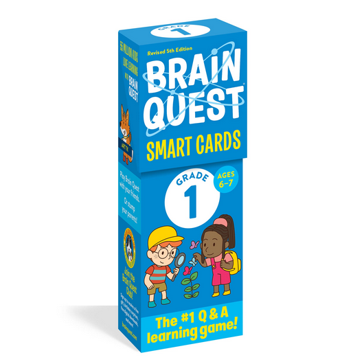 Brain Quest: Grade 1 smart cards box with colorful design for ages 6-7 educational Q&A learning game.