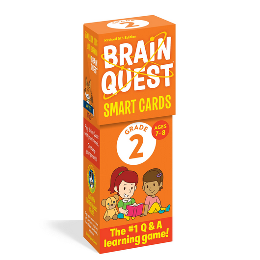 Brain Quest: Grade 2 smart cards box with colorful design featuring kids, for ages 7-8, educational Q&A learning game.