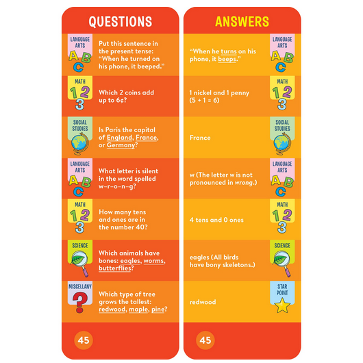 Brain Quest: Grade 2 question and answer cards featuring subjects like math, language arts, science, and social studies.