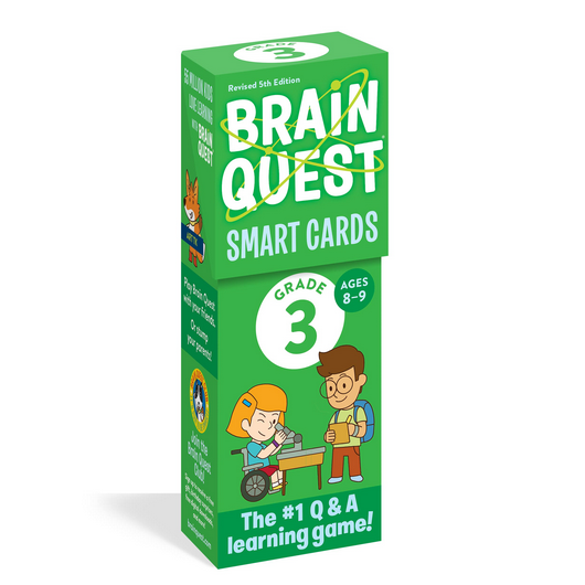 Brain Quest: Grade 3 smart cards packaging showing fun educational Q&A game for kids ages 8-9.