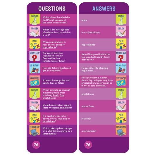 Brain Quest: Grade 4 flashcards featuring questions and answers on science, math, history, and more for ages 9-10.