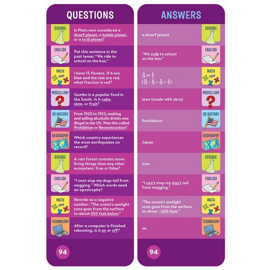 Brain Quest: Grade 4 question-and-answer cards with colorful design covering multiple subjects for ages 9-10.
