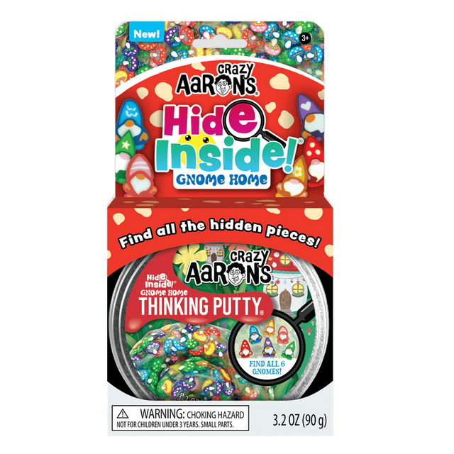 Hide Inside! Gnome Home Thinking Putty with colorful mushrooms and six hidden gnomes for tactile play and sensory fun.