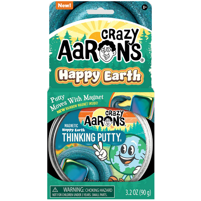 Magnetic Storms Earth Thinking Putty packaging showing sparkling blue putty and rainbow magnet for magnetic play.