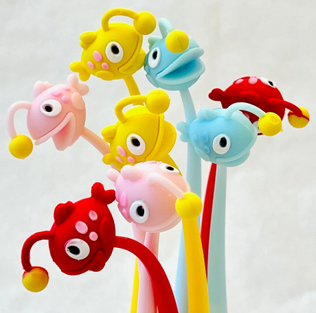 Colorful Anglerfish Wiggle Gel Pens with playful designs, perfect for smooth writing in assorted vibrant colors.