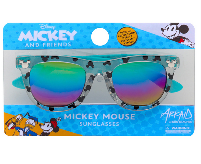 Arkaid Mickey Mouse Sunglasses with colorful reflective lenses and iconic Mickey silhouette frame design