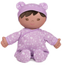 Recycled Baby Doll | Leilani in floral purple onesie with embroidered face, sustainably soft and made from 100% recycled materials.