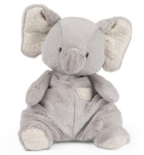 Oh So Snuggly Elephant plush toy in light ash grey with quilted accents and embroidered details for tactile play and comfort.